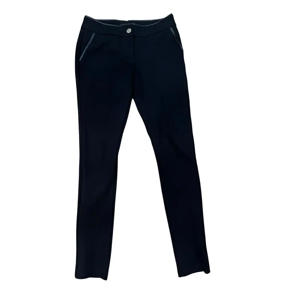 Shinestar Black Shaper Mid Rise Skinny Leg Pants‎ Leather Trim Pocketless Medium